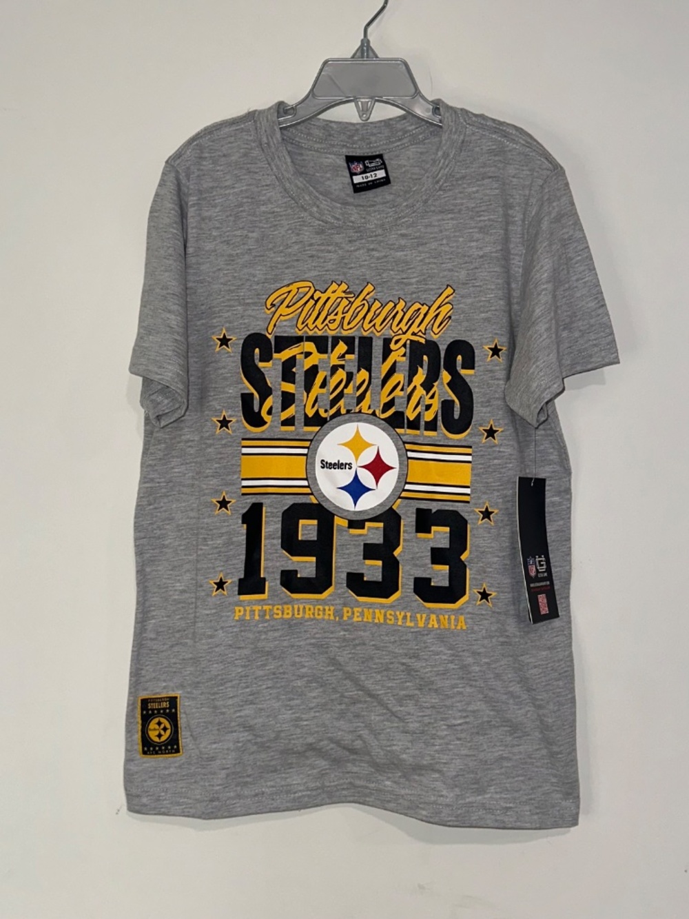 NFL Pittsburgh STEELERS Graphic Logo Licensed T Shirt Gray Youth L 10-12 Tee NEW